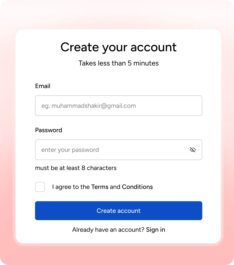 Create your account form