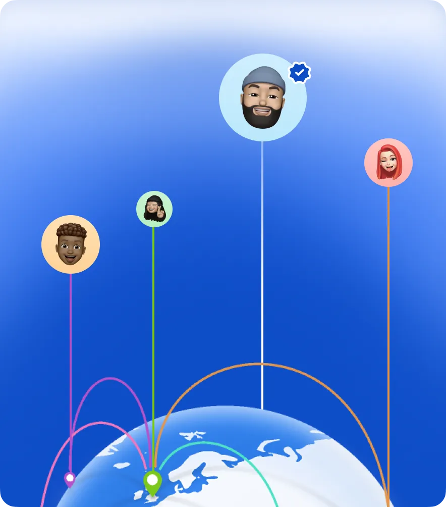 Globe showing hired candidates connecting from around the world